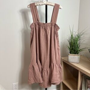 Free People Gauzy Cotton Linen Tan Sleeveless Breezy Draping Boho Mini Dress L